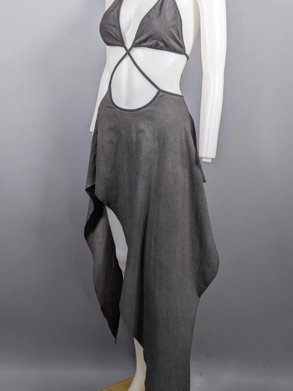 Dolls Kill Darker Wavs Echo Asymmetrical Dress Strappy Wrap Bikini Gray Size L